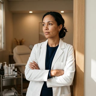 Med spa professional reviewing patient visibility data